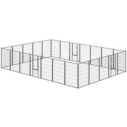 Dog Playpen For Indoor Outdoor, 24 Panels 44.5 H Puppy Playpen With Lockable Door, DIY Shape Pet Exercise Fence, Black