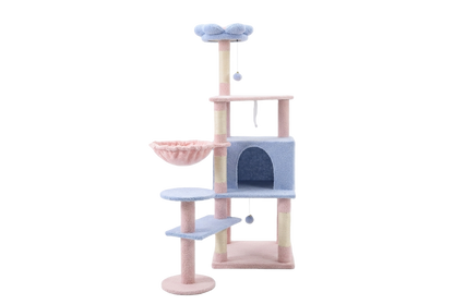 flower cat tree with large condo removable flower cushion and hammock blue