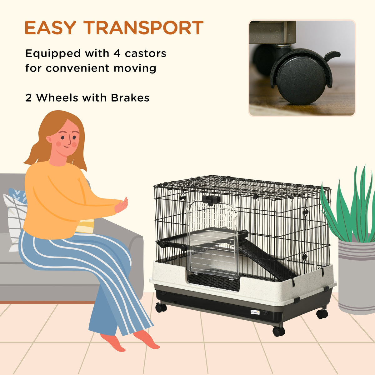 2-tier Compact Platform Rolling Small Animal Rabbit Cage for Hamsters, Chinchillas & Gerbils with a Large Living Space