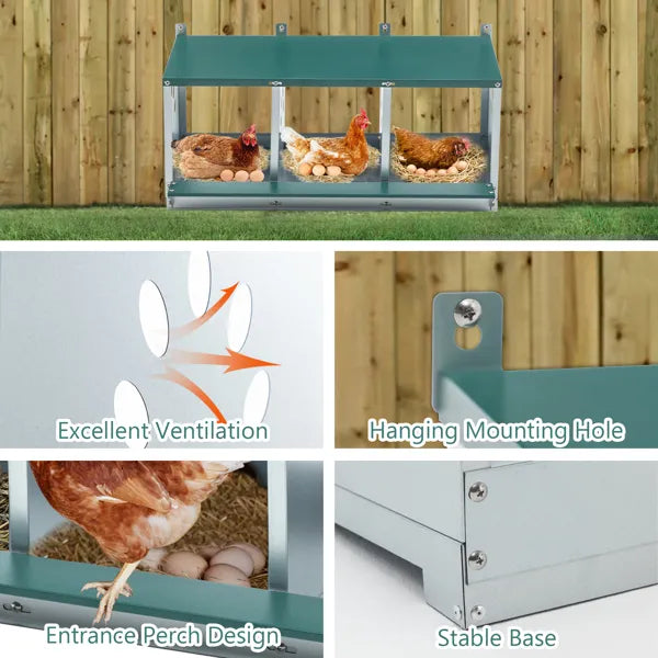 Metal Nesting Boxes For Chicken,3 Compartment Nesting Box,Galvanized Steel Nesting Boxes For Hens, Easy To Assemble
