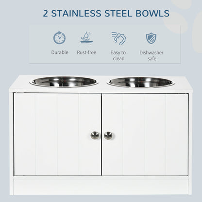 Large Elevated Dog Bowls with Storage Cabinet Containing Large 44L Capacity, Raised Dog Bowl Stand Pet Food Bowl Pet Feeding Station, White