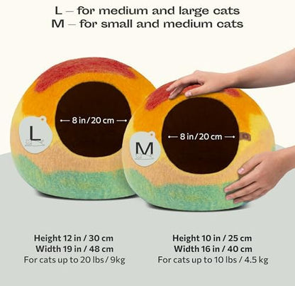 Cat Cave – Premium Felt Cat Bed for Indoor Cats, Handmade 100% Merino Wool, Cat (Medium, Tucson Sunset) (Pack of 2)