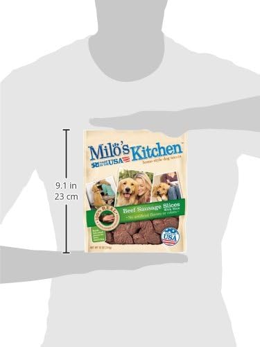Milo's Kitchen Homestyle Dog Treats, Beef Sausage Slices, 10 Ounce, High Protein, No Artificial Flavors