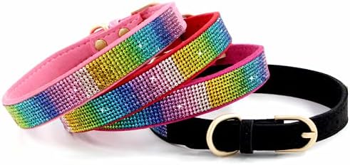 Serijoars Small Dog Collar with Rhinestone Crystal Diamond Colorful Bling Girl Puppy Cat Collars (L, Pink2)