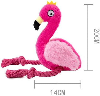 Plush Flamingo Dog Toy with Rope Legs, Pink, Interactive Squeaky Chew Toy for Small, Medium Dogs, Tug-of-War Play