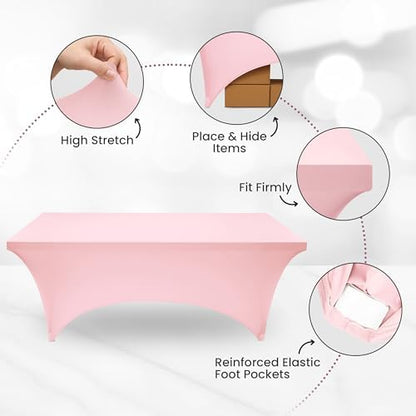 Utopia Kitchen 6FT Spandex Tablecloth [1 Pack, Pink] 200 GSM Stretch, Fitted, Washable and Wrinkle Resistant Table Cloth Rectangle Cover for Trade Shows, Wedding, Parties [72Lx30Wx30H Inch]