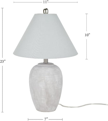 Nourison Home 23" Grey Vintage Distressed Ceramic Pot Table Lamp for Bedroom, Living Room, End Table, with Grey Conical Empire Shade