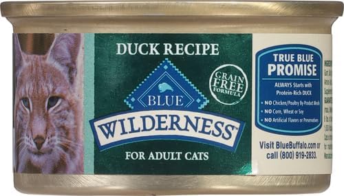 Blue Buffalo Wilderness Natural High-Protein Grain-Free Wet Food for Adult Cats, Duck Paté, 3-oz. Cans, 24 Count