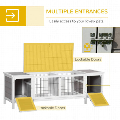 Rabbit Hutch, Bunny Cage, Guinea Pig House With Pull-Out Tray, And Divided Board For Indoor, White