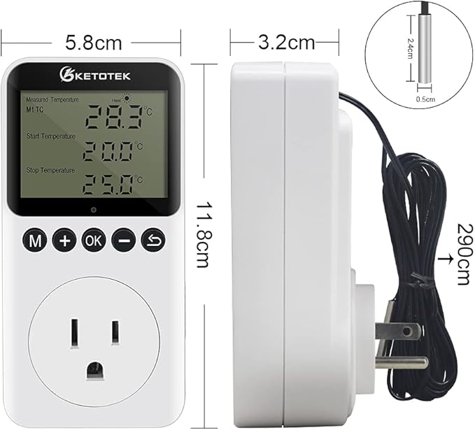 KETOTEK Digital Day/Night Temperature Controller 120V, Thermostat Outlet Plug