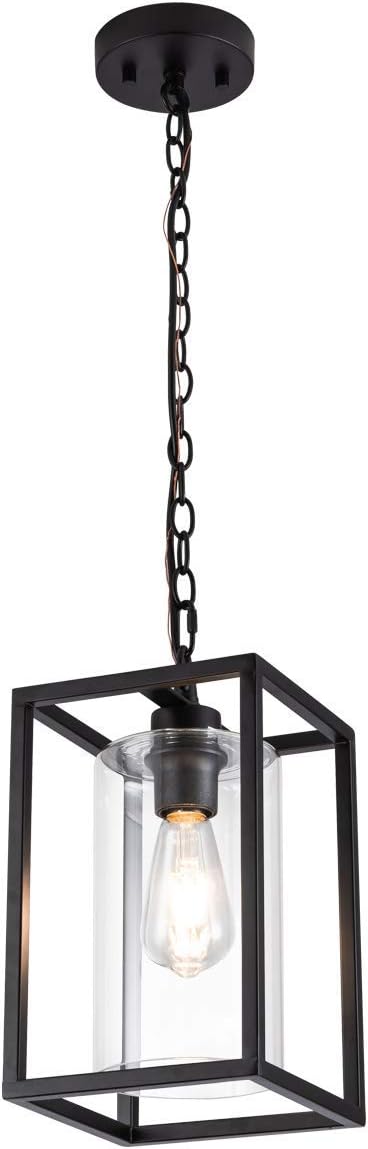MAYNA 1-Light Farmhouse Pendant Light, Black Metal Cage Light Fixtures with Adjustable Chain and Glass Shade,Hanging Lights for Kitchen Island,Porch,Hallway