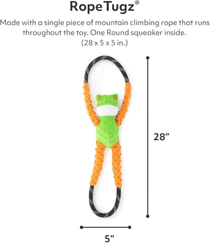 ZippyPaws RopeTugz - Durable Dog Pull Rope Toy, Interactive Tug of War for Large, Medium, & Small Dogs, Squeaky Pet Products to Keep Them Busy, Made with Heavy Duty Climbing Rope - Frog