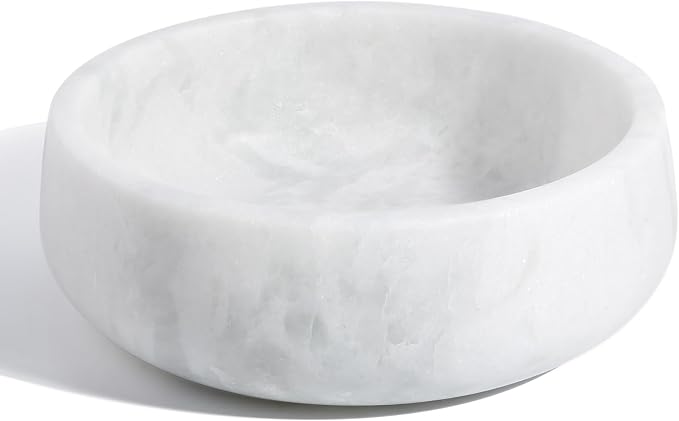 White Marble Dog Bowls, Non-Slip Dog Food Water Bowl Small, Heavy Duty Pet Bowl for Cats and Medium Dogs, Weighted African Natural Marble, Holds 4 Cups(5lbs)