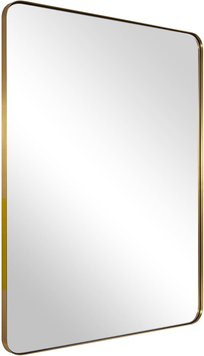 ANDY STAR Gold Bathroom Mirror for Wall, 20x28” Brushed Brass Metal Rounded