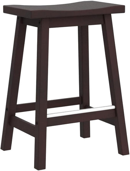 PayLessHere Bar Stools Set of 2, Wooden Saddle Stools 24 Inch Heigh, Bar Chairs Seat with Footrests and Industrial, Kitchen Counter Stools for Restaurant, Bistro Bar and Home Dining