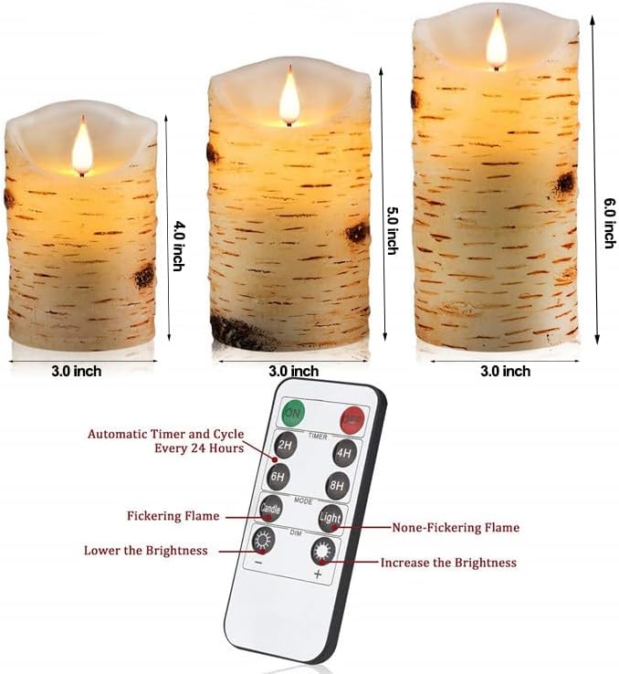 Flameless Battery Operated LED Candles 3D Wick with10key Button Remote Control 24-Hour Timer Set of 3 Electric Flickering Pillar Real Wax，Wedding, Party, Christmas and Home Decoration