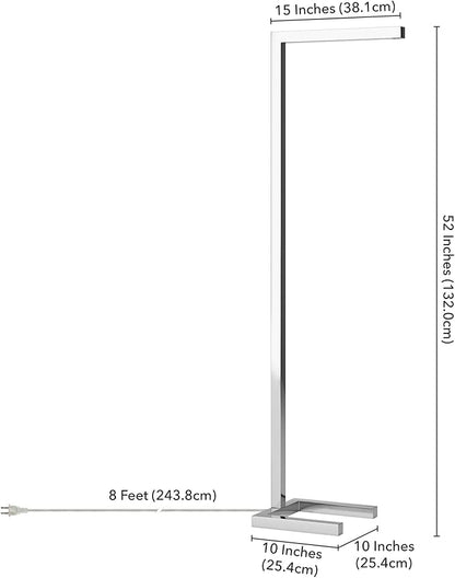Henn&Hart 52'' Modern LED 1-Light Floor Lamp with Polished Nickel Metal Rectangle Shade for Living Room, Bedroom, or Office, Polished Nickel