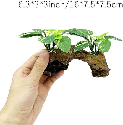 Smoothedo-Pets Fish Tank Decorations Aquarium Decor Ornaments Betta Silk Leaf pad Hammock Artifical Driftwood Cave Goldfish Bowl Accessories (Type-D)
