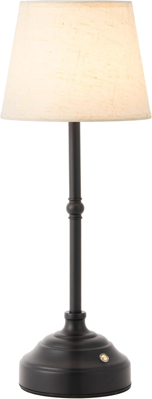Cordless Table Lamp, Rechargeable Desk Lamp with Fabric Shade, Battery Operated Lamp 3 Color Stepless Dimming, Portable Small Touch Bedside Lamp Home Decor for Dining, Counter (Matte Black)