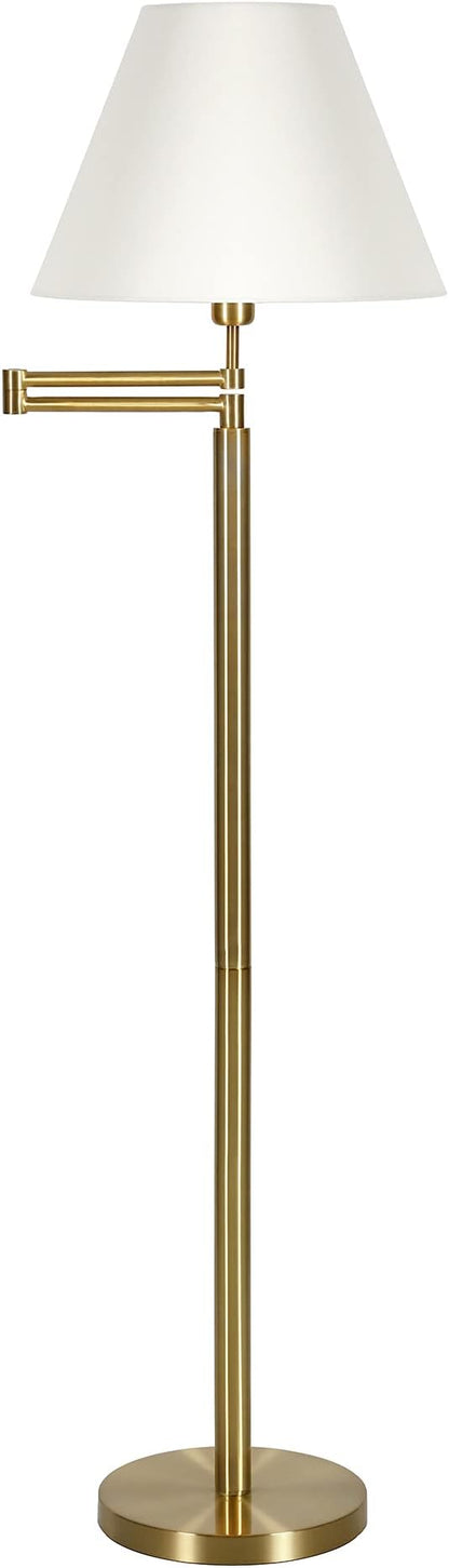 Moby Swing Arm Floor Lamp with Fabric Empire Shade in Brass/White