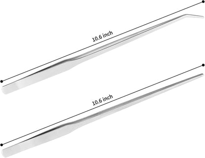 Fri4Free 2PCS Long Aquarium Tweezers - 10.6" Straight and Curved Tweezers, Stainless Steel Reptile Feeding tongs, Terrarium Aquascape Tools Feeder for Lizards, Bearded Dragon Snake Tank Accessories