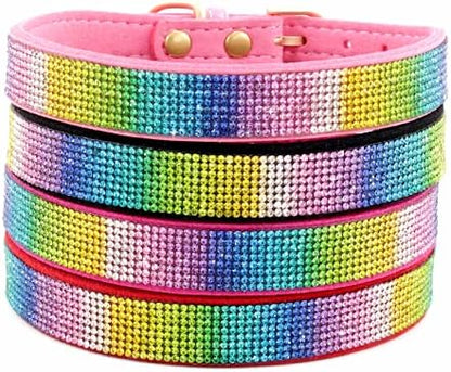 Serijoars Small Dog Collar with Rhinestone Crystal Diamond Colorful Bling Girl Puppy Cat Collars (XXS, Hot Pink2)