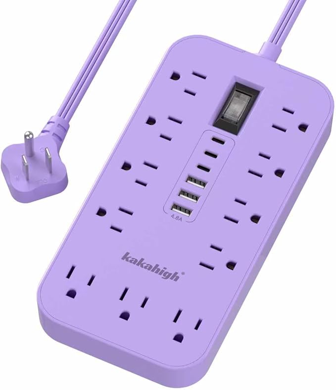 Purple Extension Cord with Multiple Outlets- 5 FT Lavender Power Strip