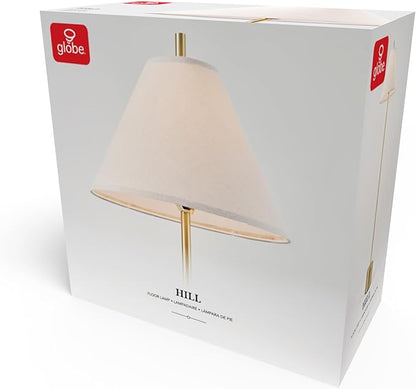GLOBE Electric 61000060 60" Floor Lamp, Matte Brass Finish, Beige Linen Shade, Heavy Weighted Base, Rotary Switch on Shade, Modern Standing Light for Living Room, Home Office Accessories