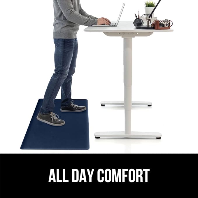 GORILLA GRIP 2 Pack Comfortable Cushioned Kitchen Mats for Floor, 17x29 + 17x59, Waterproof and Stain Resistant, 1/2 Inch Thick Soft Ergonomic Standing Desk Anti Fatigue Mat, Foam Supports Feet, Navy