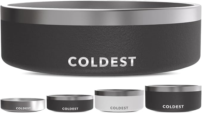Coldest Dog Bowl - Anti Rust Metal, Non Slip, 3 Layers Insulated Stainless Steel Dog Bowls - Spill Proof & Heavy Duty - Water Bowl for Dogs, Cats & Pets, Dish Washer Safe (42 oz, Stealth Black)