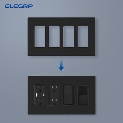 ELEGRP 4-Gang Screwless Decorative Wall Plates, Mid-Size Unbreakable