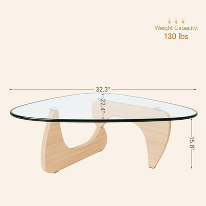LUCKIIA Coffee Tables Glass Small Farmhouse Coffee Table Mid-Century Modern Wood Center Table for Living Room, Original Transparent, 32 Inch