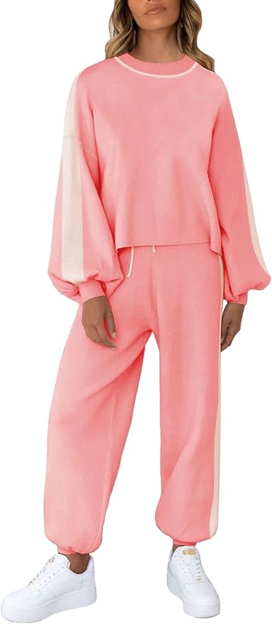 Viottiset Women's 2 Piece Outfits Sweatsuit Casual Knit Pullover Sweater Pajamas Lounge Set