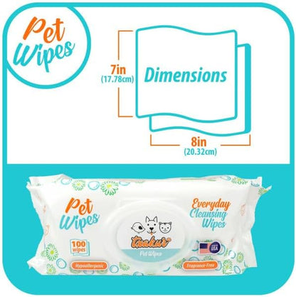 Txakur pet Wipes for Dogs and Cats Hypoallergenic Natural Products for Cleansing from Nose to Tail 100 Count 8x7in Wipes Perfect for Grooming and Cleaning Made in The USA Fragance-Free