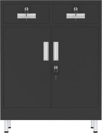 Metal Storage Cabinet with Locking Doors and 2 Drawers, Lockable Storage