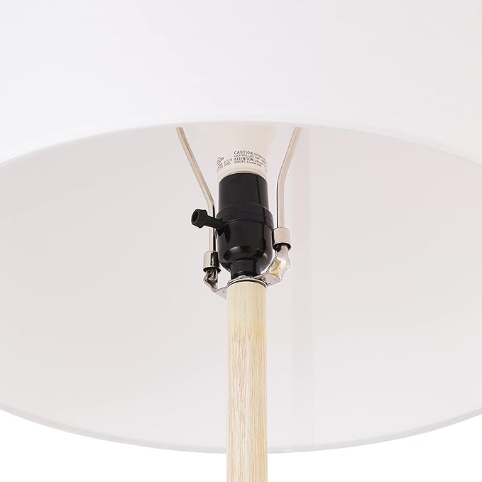 GLOBE Electric 65" Floor Lamp, Wood-Toned Finish, White Cotton Shade, Japandi Style, E26 Base, On/Off Rotary Switch, 5-Ft Cord, 52112