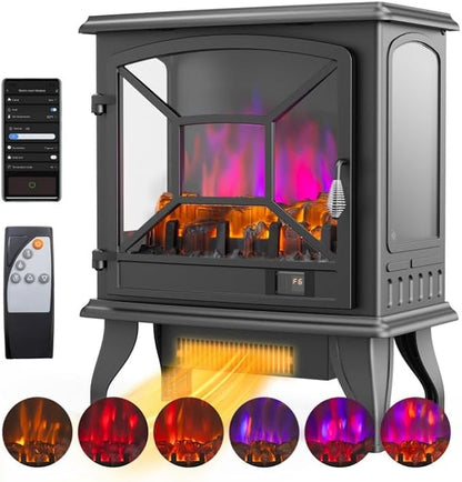 ROVSUN Electric Fireplace Stove, APP & Remote Control, Adjustable Temp