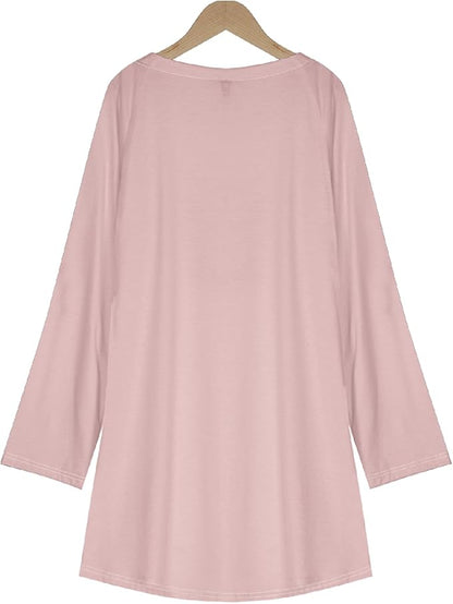 Womens Tunic Shirt Cute Cat Print Long Sleeve Round Neck Women T Shirts Cotton Casual Plus Size Vacation Tunics Tops