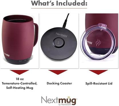 Nextmug Plus Temperature-Controlled, Self-Heating Mug – No App, Long-Lasting