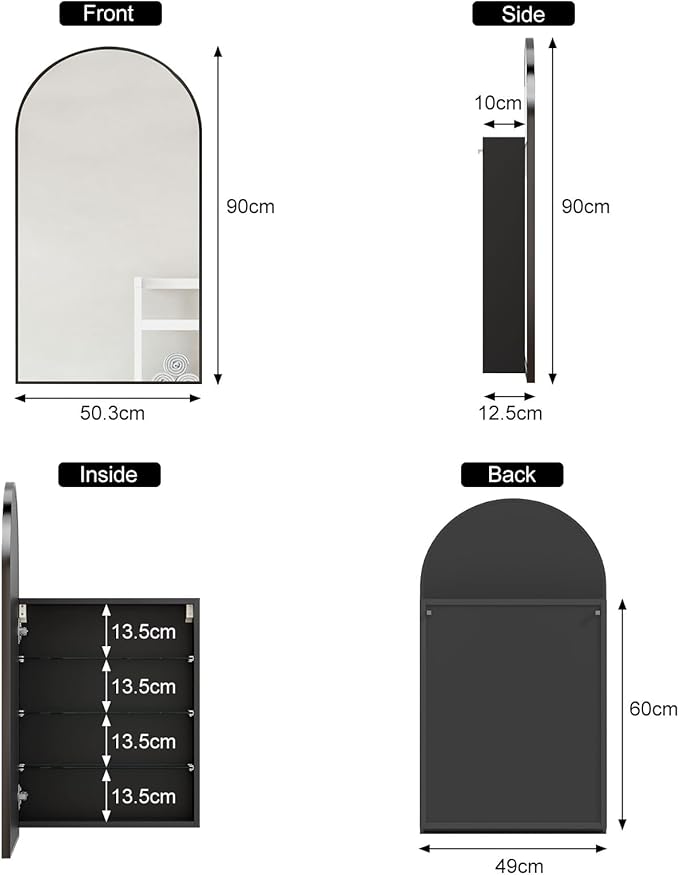 20x36 Black Arched Medicine Cabinet