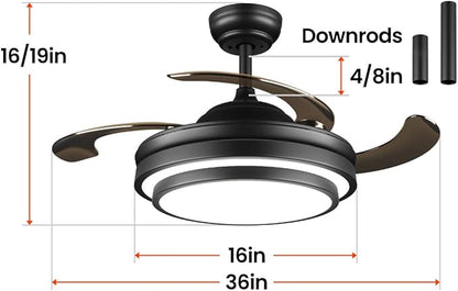 LIGHTIMES 36 Inche Modern Black Ceiling Fan
