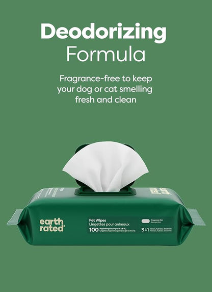 Earth Rated Pet Wipes for Dogs and Cats, Hypoallergenic, Cleaning and Hydrating