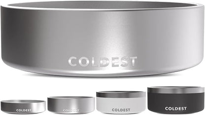 Coldest Dog Bowl - Anti Rust Metal, Non Slip, 3 Layers Insulated Stainless Steel Dog Bowls - Spill Proof & Heavy Duty - Water Bowl for Dogs, Cats, Dish Washer Safe (42 oz, Polished Stainless Steel)