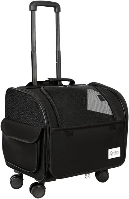 Dog Travel Bag with Removable Rolling Wheels, Airline Approved Pet Carrier, Foldable Cat Bag with Breathable Mesh, Pet Stroller(Black)