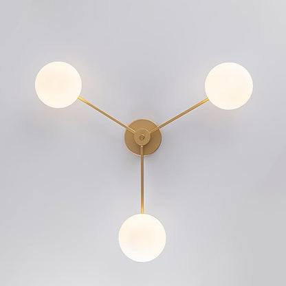 Semi Flush Mount Ceiling Light Fixture, Mid Century Modern 3-Light 22.5" Lighting Fixtures Ceiling, Matte Gold Ceiling Lights for Bedroom, Entryway, Hallway, Bathroom, Kitchen, Dining Room