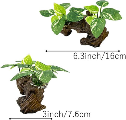 Smoothedo-Pets Fish Tank Decorations Aquarium Decor Ornaments Betta Silk Leaf pad Hammock Artifical Driftwood Cave Goldfish Bowl Accessories (Type-D)