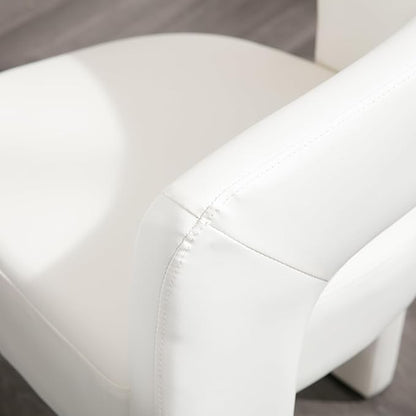 DAYALANE Modern Barrel Dining Chair, Upholstered Faux Leather Accent Kitchen Chair with Arms Comfy Side Chair for Living Room/Home Office/Reception, Pu White