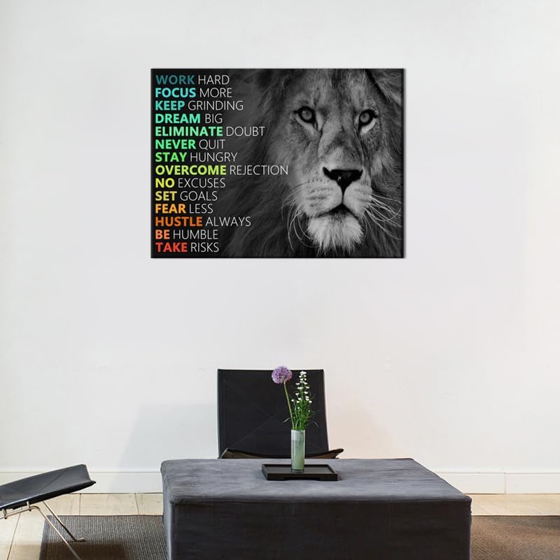 Motivational Lion Canvas Poster for Office Colorful Wall Art Painting Artwork Inspirational Picture Print Wall Decor for Home Living Room Bedroom Workplace Wooden Framed Ready to Hang [30''Wx 40''H]