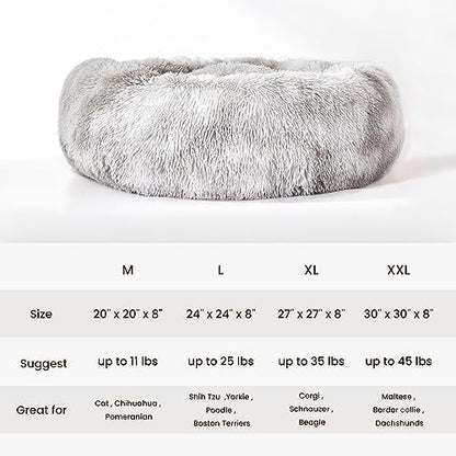 Western Home Calming Donut Cat Bed Small Dog Bed Washable,20" White Grey | Fluffy Faux Fur Round Cuddler,Anti-Anxiety,Anti-Slip Bottom,Self-Warming Pet Bed for Small Dog&Kitten&Puppy,Up to 12 LBS