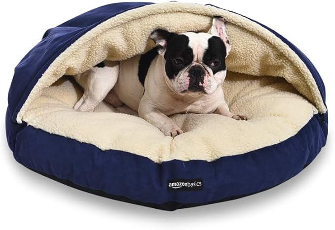 Amazon Basics Pet Cave Bed for Dog, With Removal Nesting Cave Cover, Fits up to 35lbs Pets, 30 x 30 x 12.5 inches, Blue